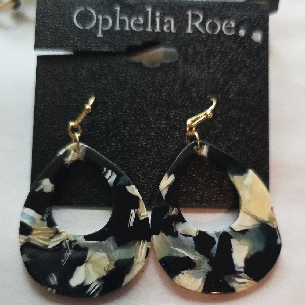 Ophelia Roe Black and Cream Teardrop Earrings NWT